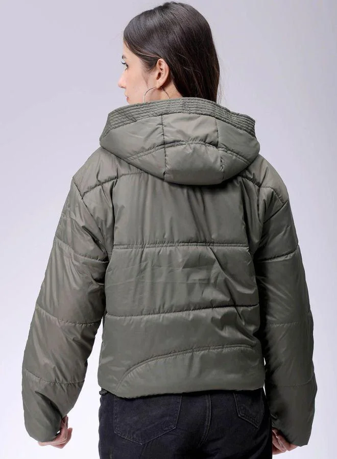 Freehand  Women Relaxed Fit Solid Hooded Full Sleeves Quilted Jacket for Women | Best Price UAE